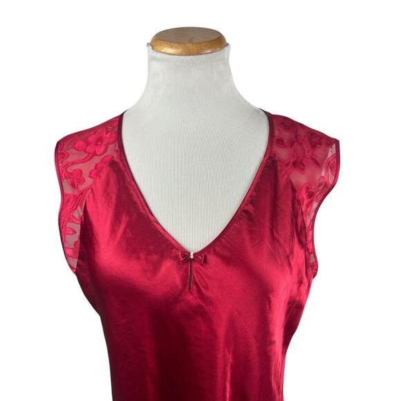 Oscar De La Renta Pink Label Red Lace Satin Full Length Gown Slip Neglige XL - Picture 2 of 6